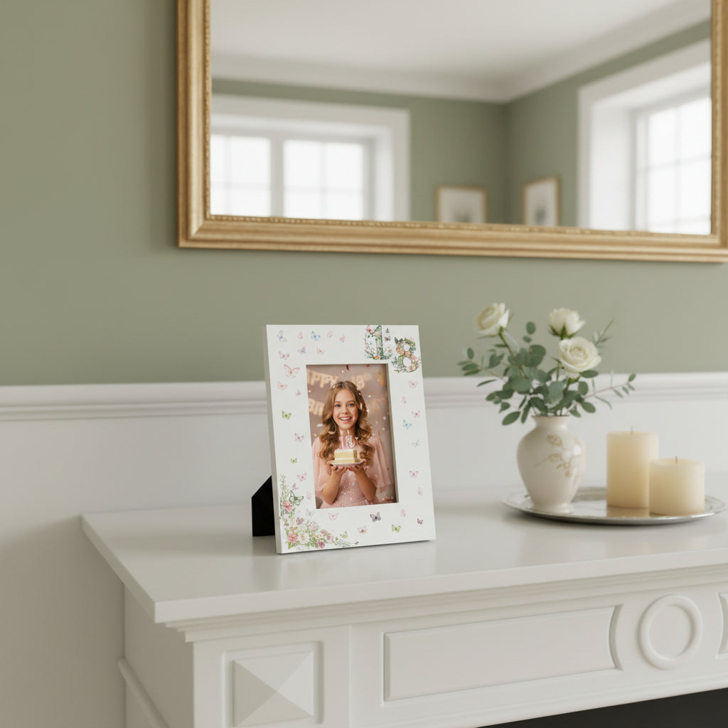 18th Birthday Photo Picture Frame Gift For Her With Butterflies and Flowers