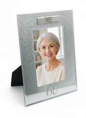 Personalised 60th Birthday Photo Frame Silver Glitter Gift Birthday Photo Frame ukgiftstoreonline