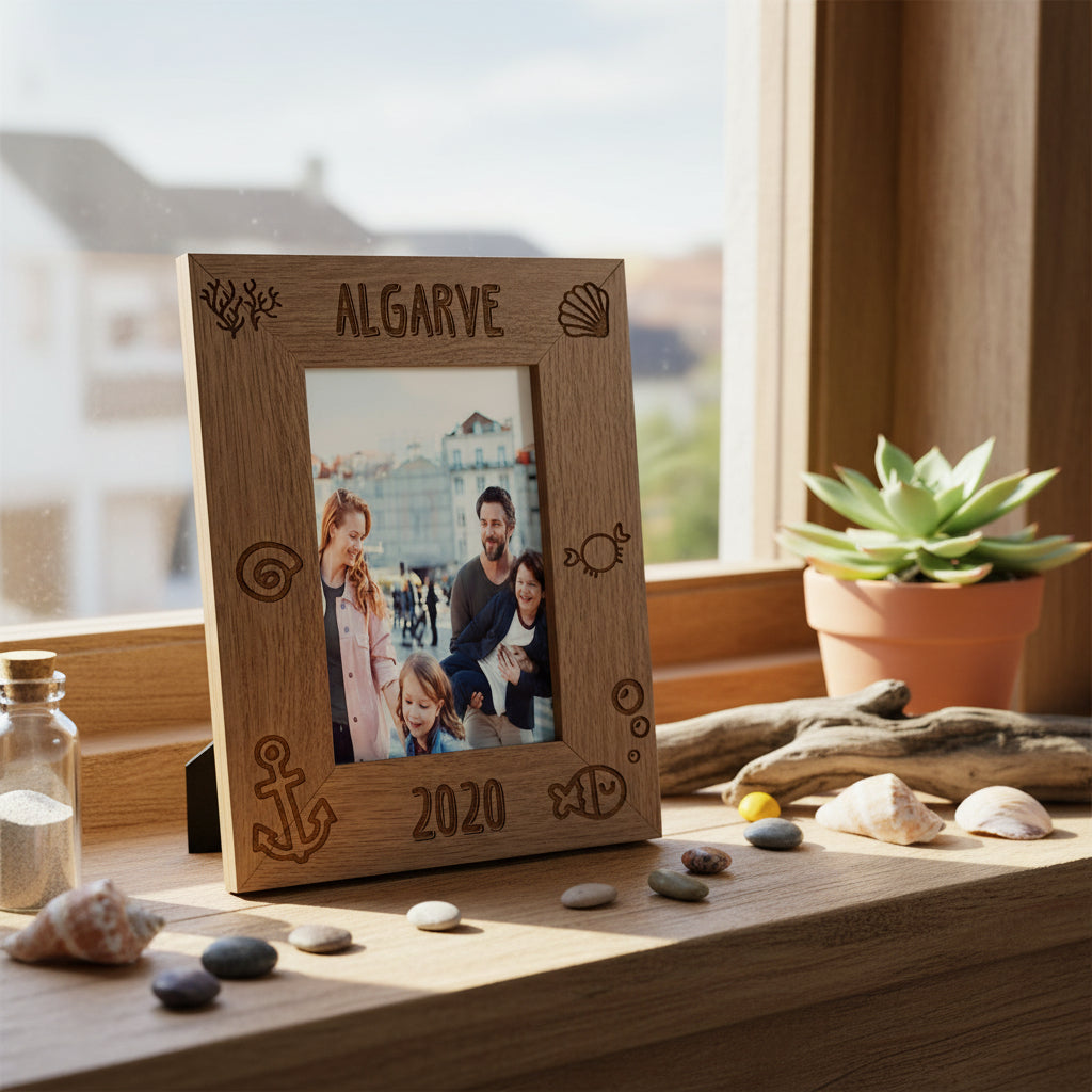 Personalised Beach Themed Holiday Engraved Portrait Wooden Photo Frame Gift Photo Frame ukgiftstoreonline