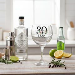 Personalised 30th Birthday Floral Cocktail Gin Glass Gift for Her