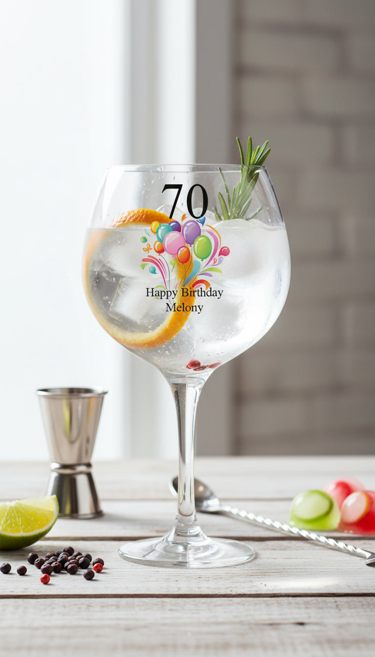 Personalised Any Age Birthday Cocktail Gin Glass Gift With Balloons