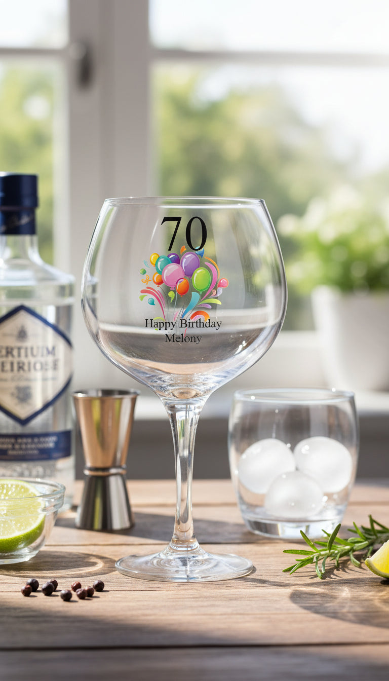 Personalised Any Age Birthday Cocktail Gin Glass Gift With Balloons