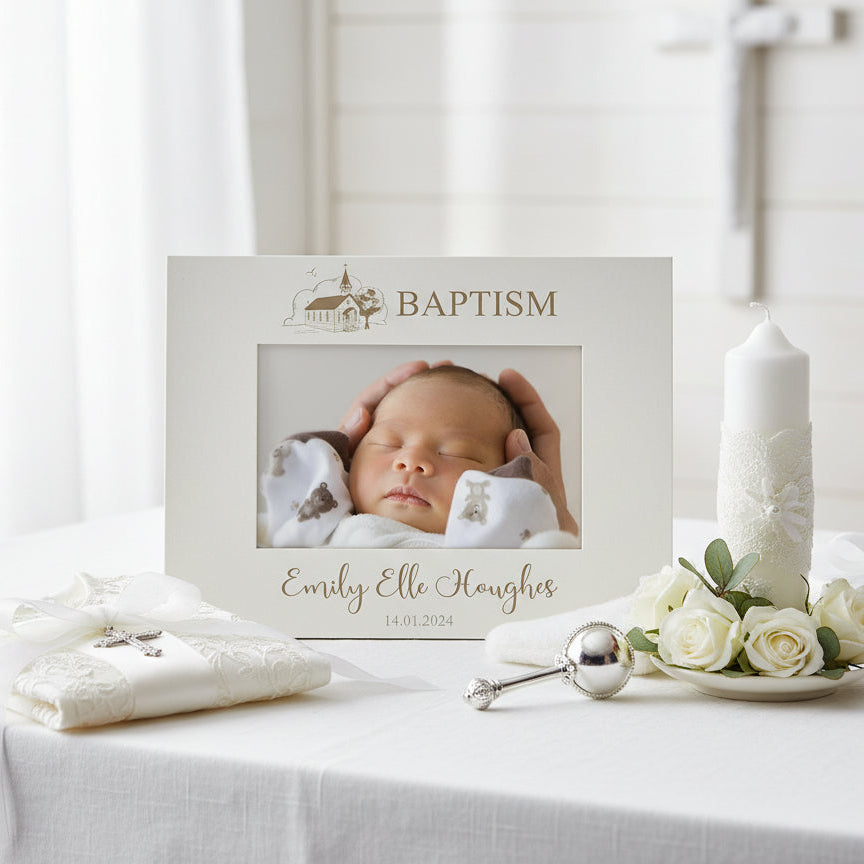 Personalised Baptism Day Photo Frame Gift With Church Sketch Photo Frame ukgiftstoreonline