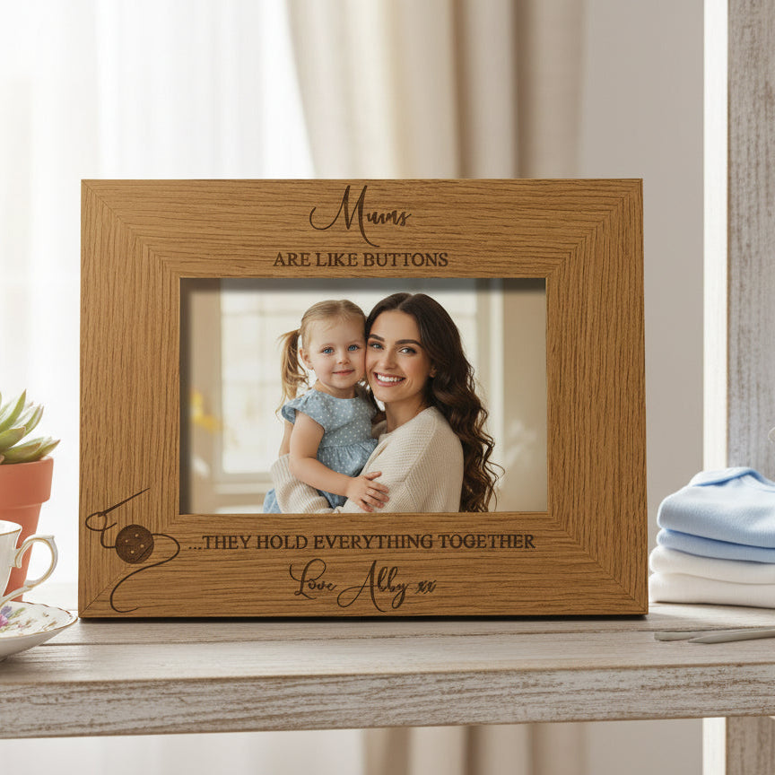 Personalised Engraved Mums are Like Buttons Photo Frame Gift, from son or daughter Mum Photo Frame ukgiftstoreonline