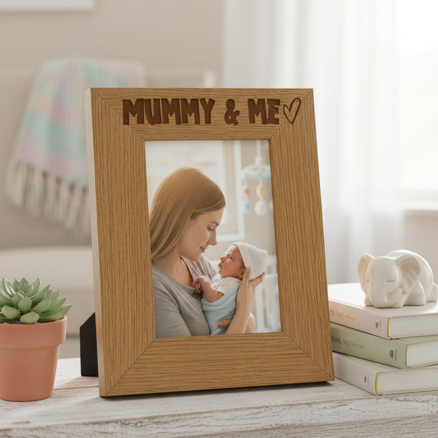 Oak Picture Photo Frame Mummy & Me Heart Gift Portrait Photo Frame ukgiftstoreonline