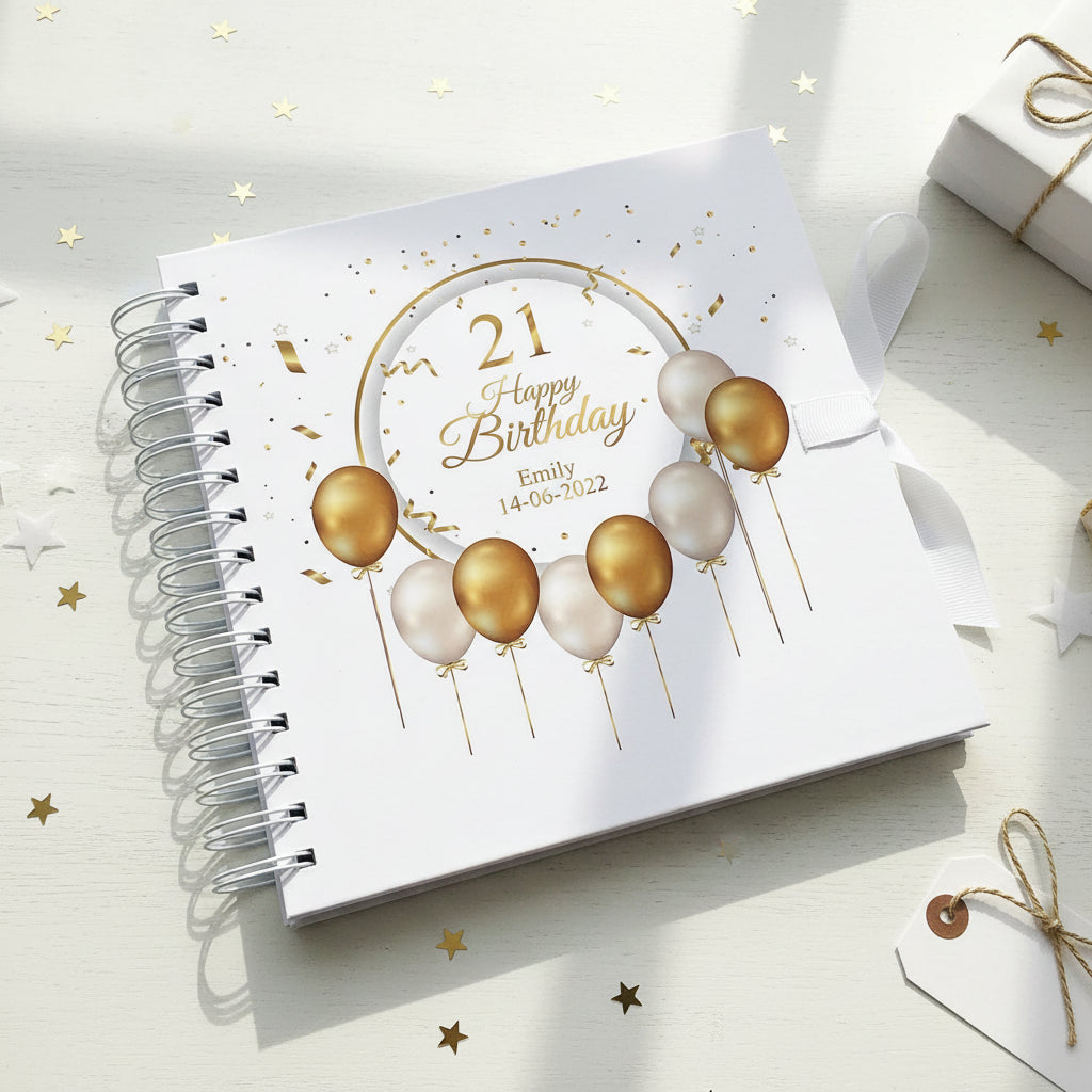 Personalised 21st Birthday Guest Book Scrapbook or Album Gold Balloons Scrapbook ukgiftstoreonline