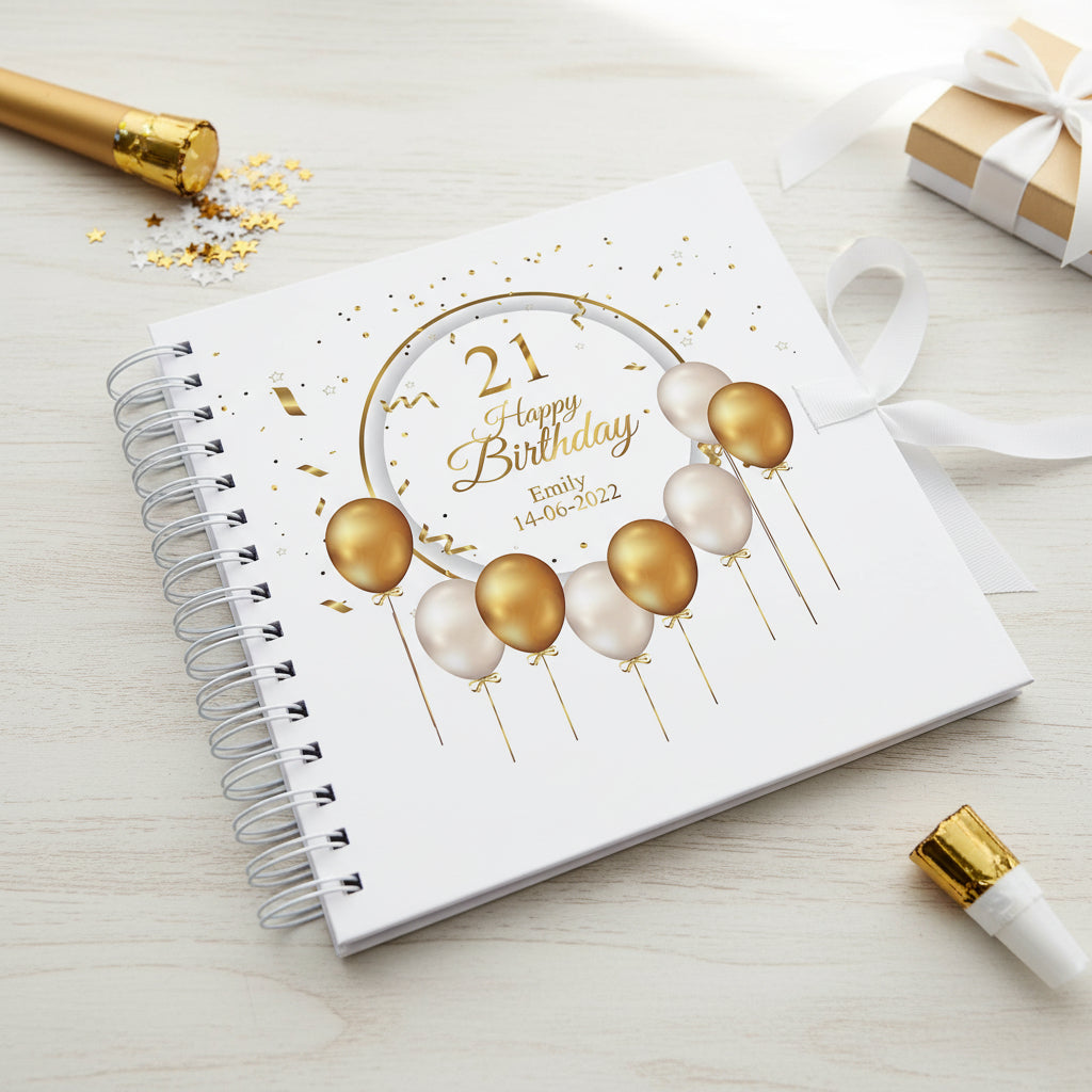 Personalised 21st Birthday Guest Book Scrapbook or Album Gold Balloons Scrapbook ukgiftstoreonline