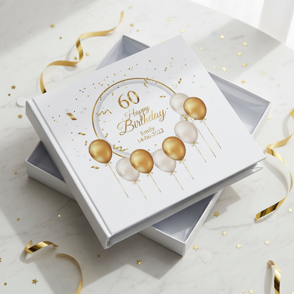 Personalised 60th Birthday Photo Album Gift With Gold Balloons Birthday Photo Album ukgiftstoreonline