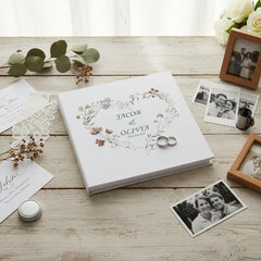Personalised Large Linen Cover Wedding Photo Album Watercolour Flowers Heart photo album ukgiftstoreonline
