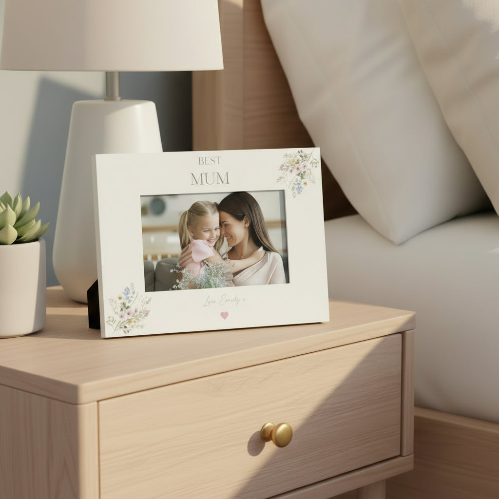 Personalised White Mum Photo Picture Frame Gift With Delicate Flowers Photo Frame ukgiftstoreonline