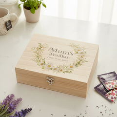 Personalised Mum's Compartment Tea Box With Chamomile Flowers Tea Box Raised Words