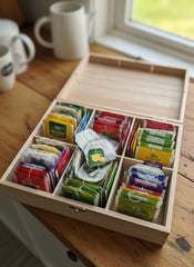 Personalised Mum's Compartment Tea Box With Chamomile Flowers Tea Box Raised Words