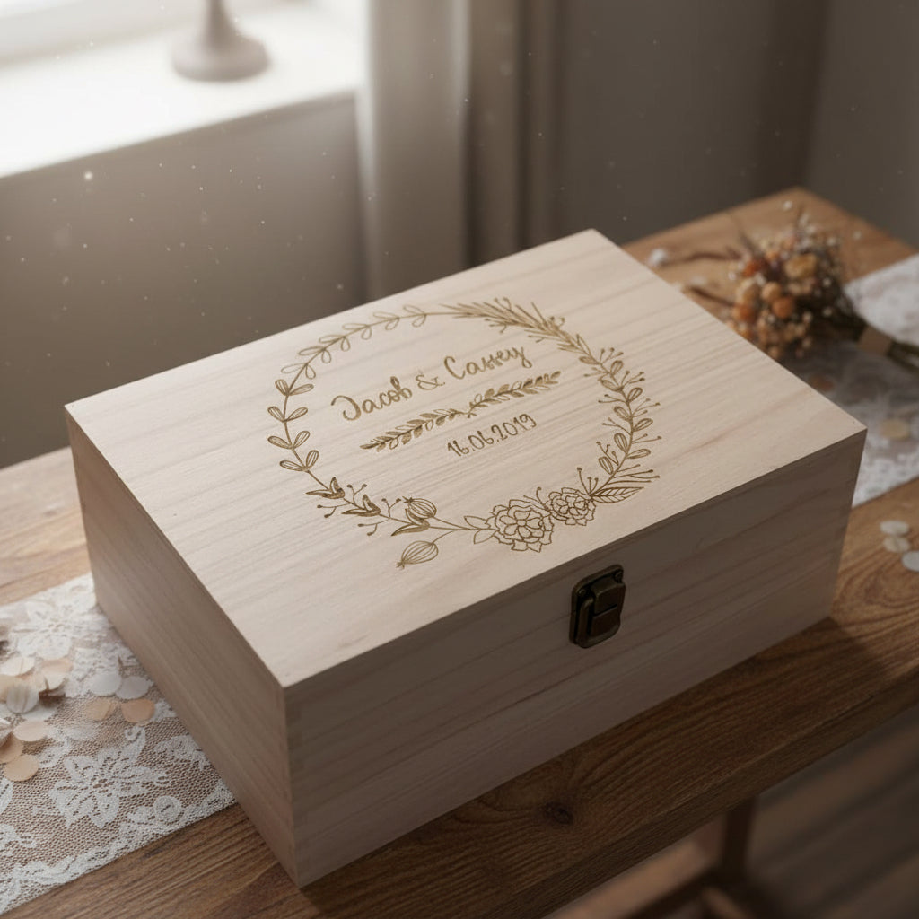 Personalised Large Wedding Memory Box Engraved Gifts Any Name Keepsake Wedding Memory box Raised Words