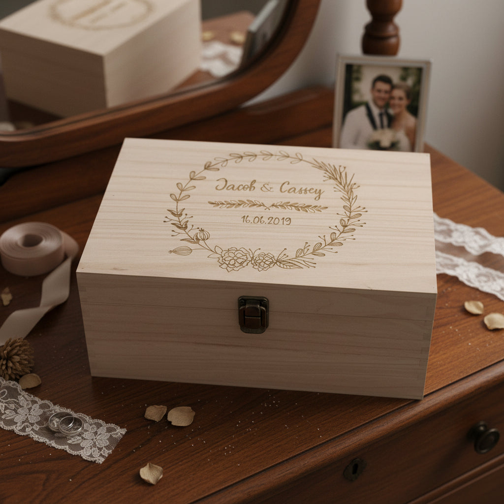Personalised Large Wedding Memory Box Engraved Gifts Any Name Keepsake Wedding Memory box Raised Words