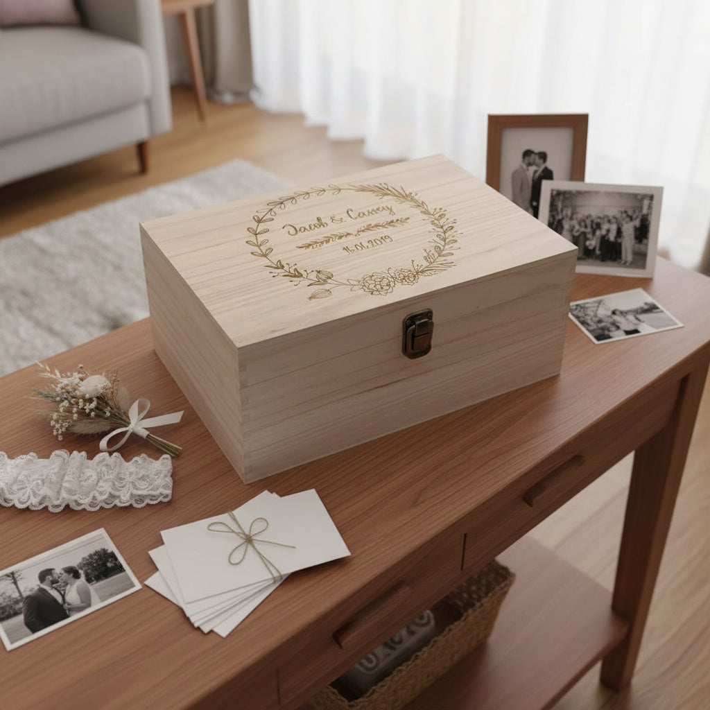 Personalised Large Wedding Memory Box Engraved Gifts Any Name Keepsake Wedding Memory box Raised Words