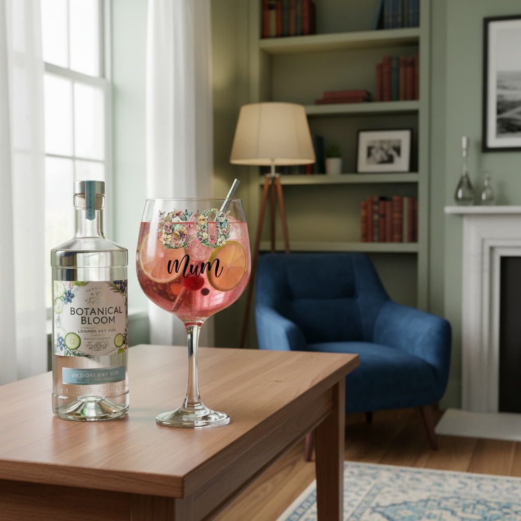 Personalised 60th Birthday Cocktail Gin Glass Gift For Her With Flowers and Butterflies Personalised Gin Glasses ukgiftstoreonline