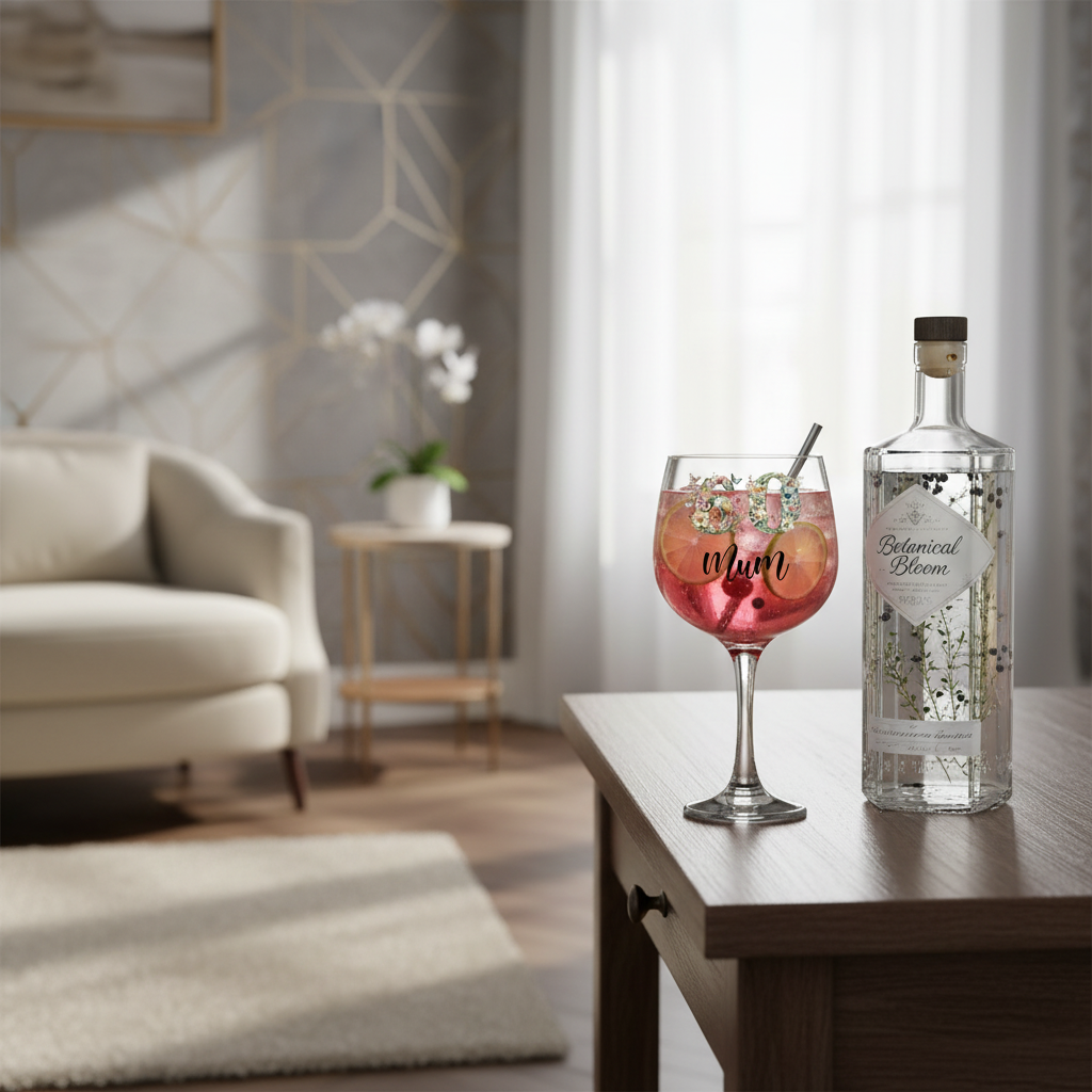 Personalised 60th Birthday Cocktail Gin Glass Gift For Her With Flowers and Butterflies Personalised Gin Glasses ukgiftstoreonline