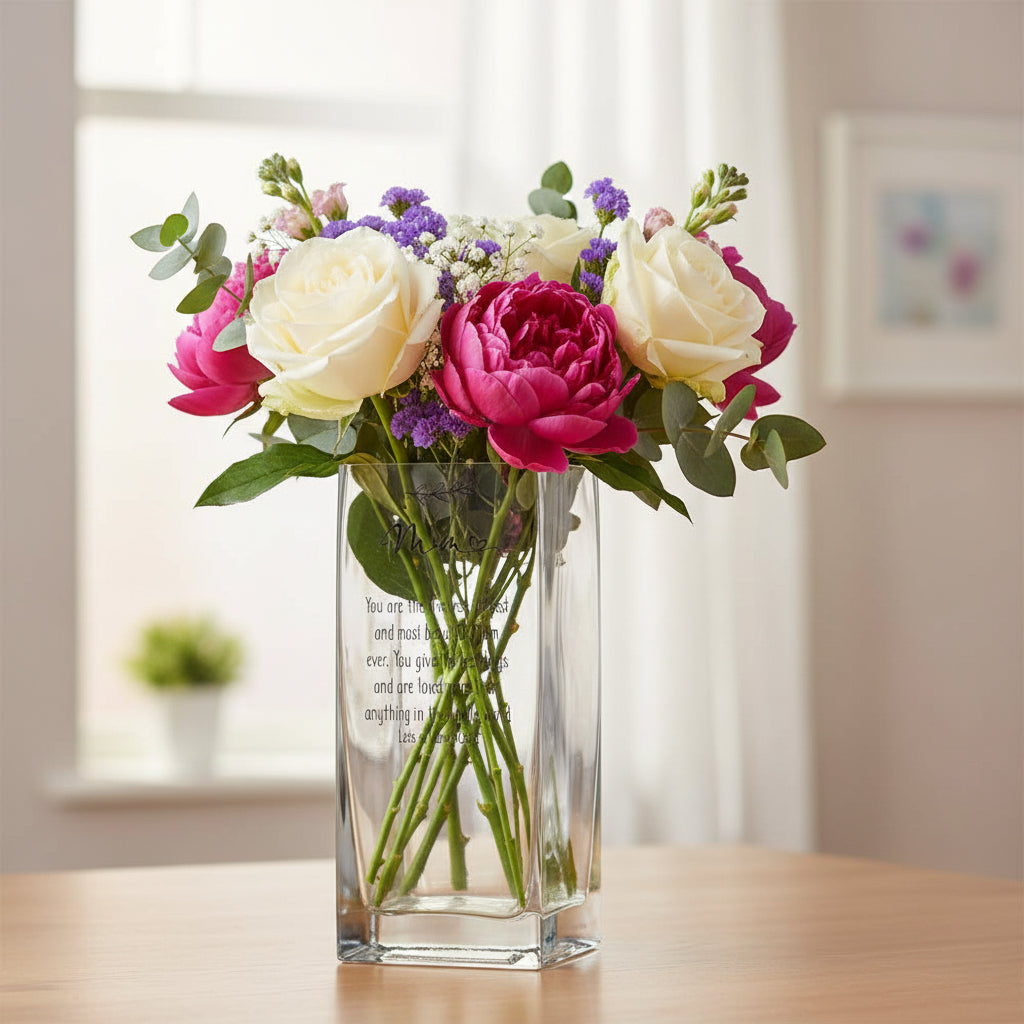Personalised Square Mum Glass Flower Vase Gift Present Personalised Flower Vase ukgiftstoreonline