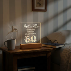Personalised 60th birthday Gift For Her LED Light With Flowers and Butterflies Personalised Heart Gifts ukgiftstoreonline
