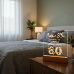 Personalised 60th birthday Gift For Her LED Light With Flowers and Butterflies Personalised Heart Gifts ukgiftstoreonline