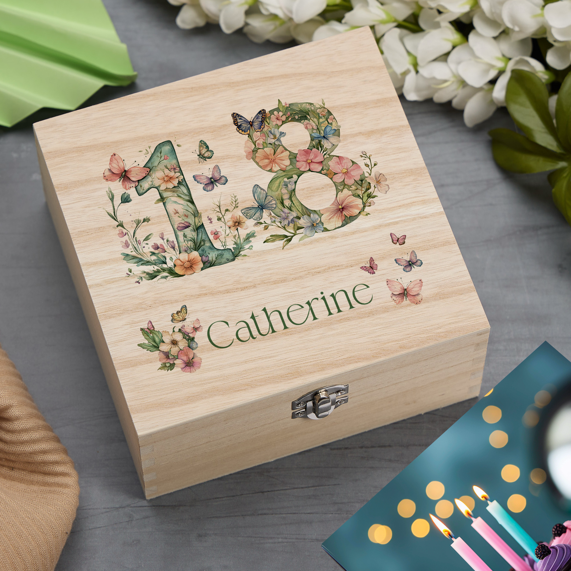 Personalised 18th Birthday Gift For Her Keepsake Memory Box With Butterflies and Flowers Keepsake Memory Box ukgiftstoreonline