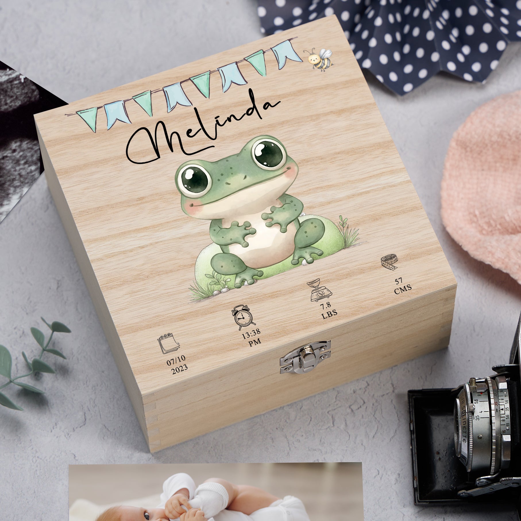 Personalised Wooden Baby Memory Keepsake Box With Cute Animals