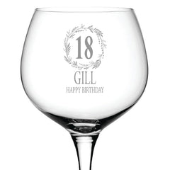 Personalised Engraved 18th Birthday Gin Cocktail Glass With Wreath