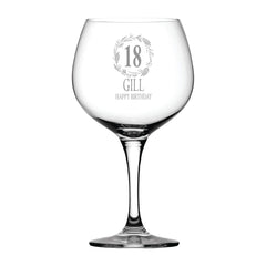 Personalised Engraved 18th Birthday Gin Cocktail Glass With Wreath