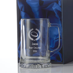 Personalised 1 Pint Rugby Ball Beer Glass Tankard In Silk Lined Gift Box