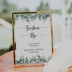 Personalised Freshen Up Wedding Eucalyptus Table Sign