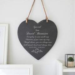 Personalised Son Memorial Remembrance Slate Plaque Heart Symbol
