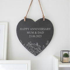 Personalised Engraved Large Slate Heart Plaque for Any Occasion With Flowers 20cm x 20cm Personalised Heart Gifts ukgiftstoreonline