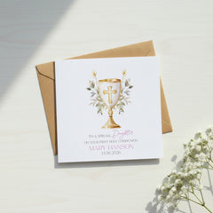 Personalised Daughter First Holy Communion Luxury Linen Card With Host ukgiftstoreonline