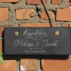 Personalised Hanging Slate Sign Gift Wedding Engagement Anniversary or New Home