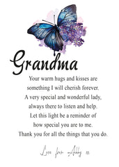Personalised Grandma Gift Beautiful Night Lamp With Wood Base and Sentiment