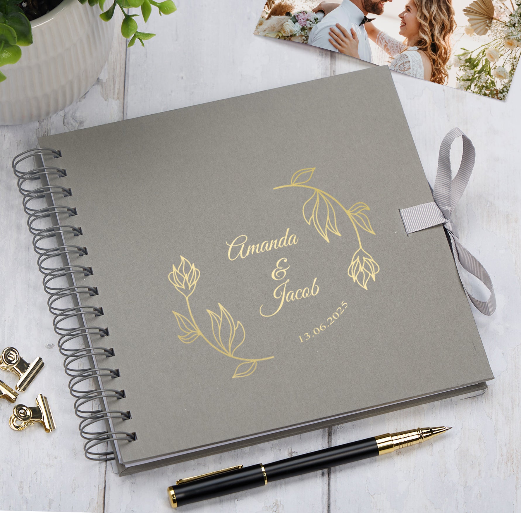 Personalised  Wedding Guest Book Reception Guestbook Flowers and Names