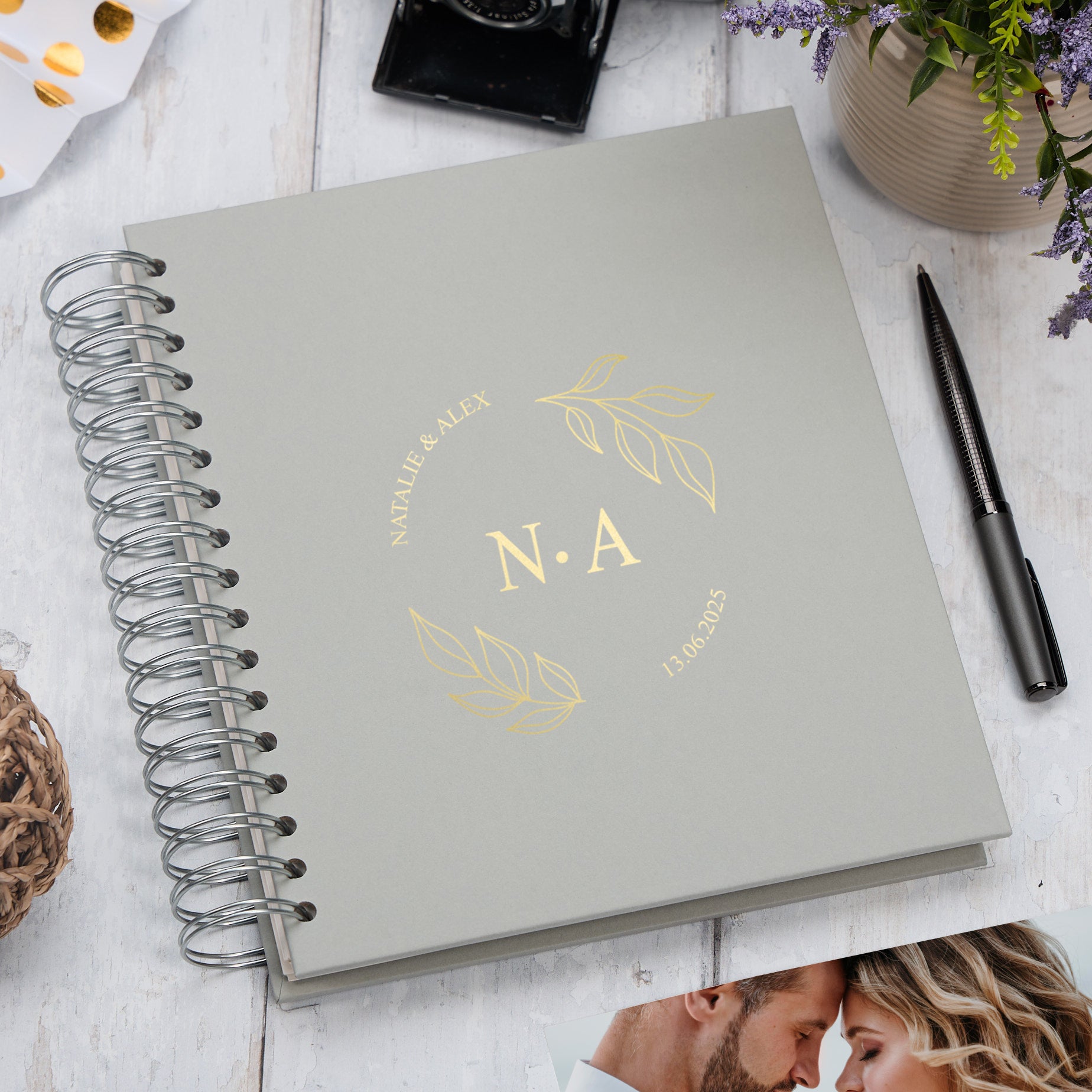 Personalised Large Wedding Photo Album With Circular Leaves and Names