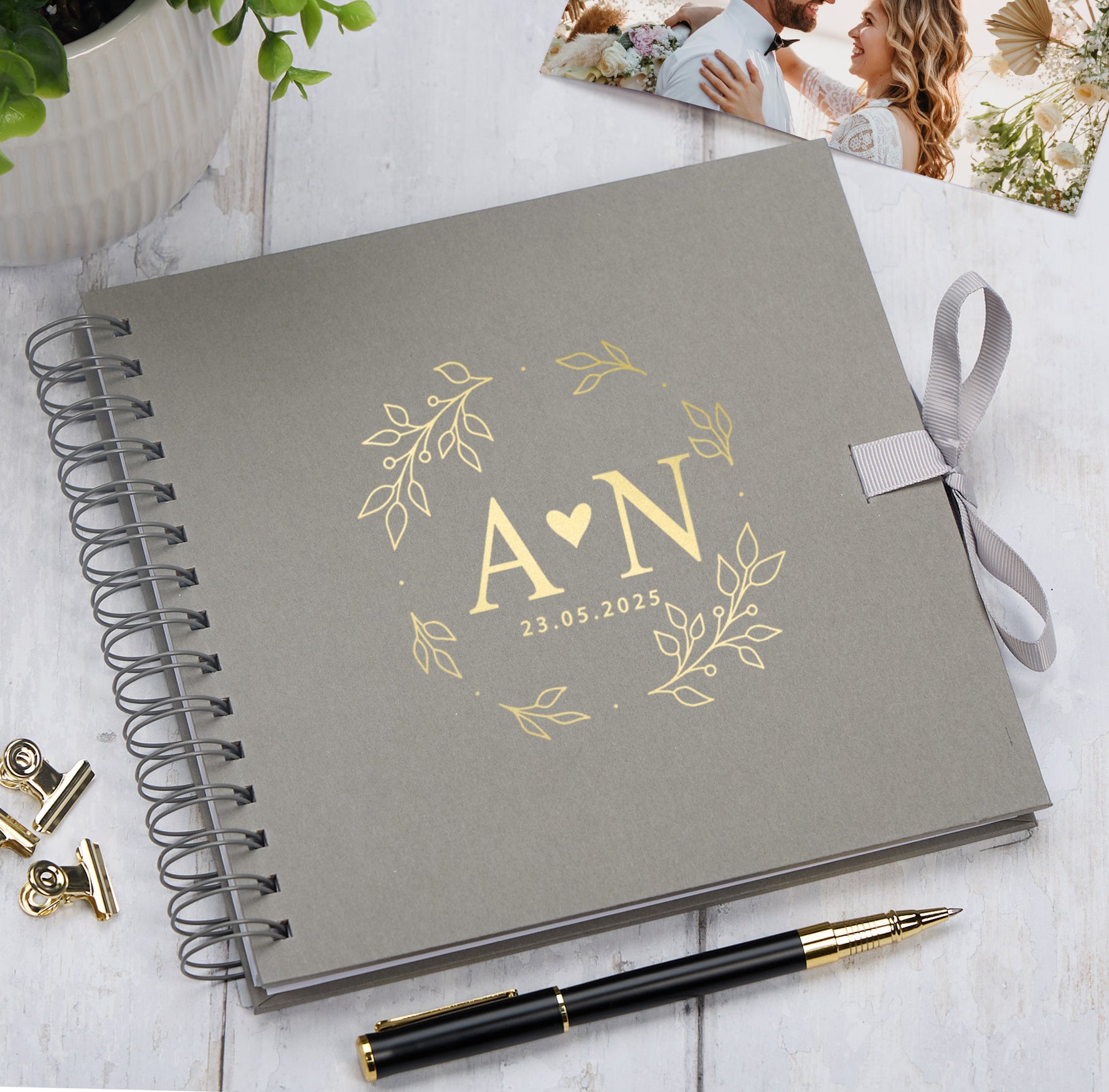 Personalised  Wedding Guest Book Reception Guestbook With Heart and Leaves