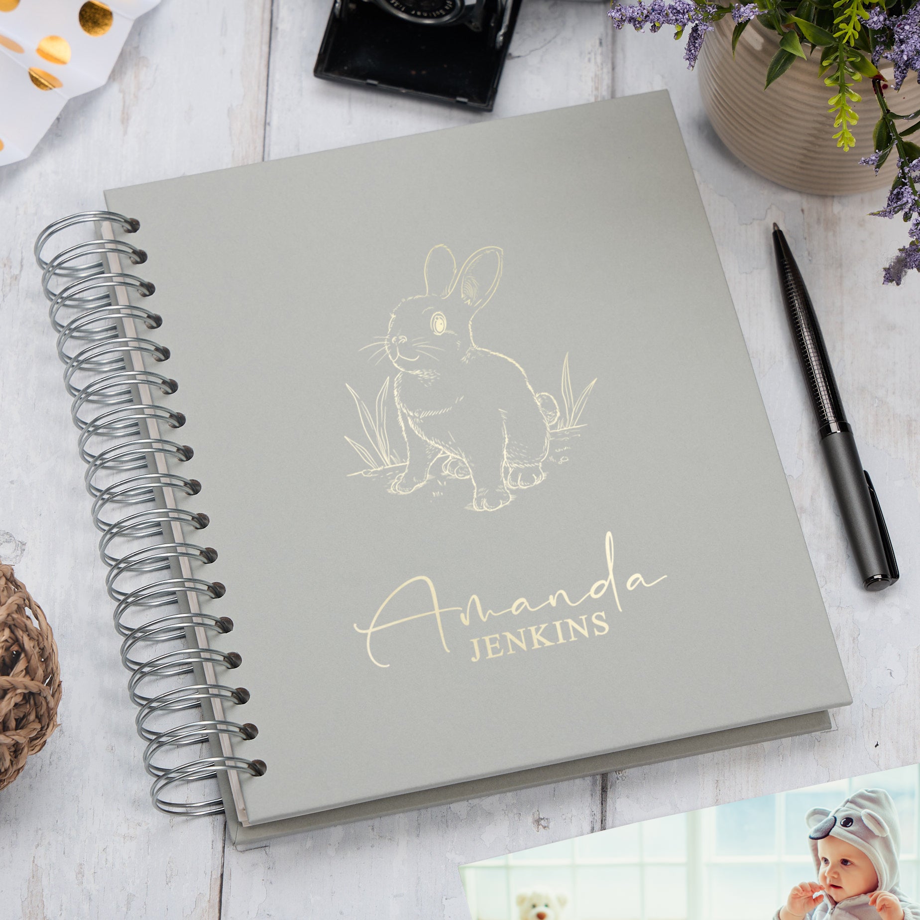 Personalised Large Baby Photo Album Memory Keepsake With Rabbit