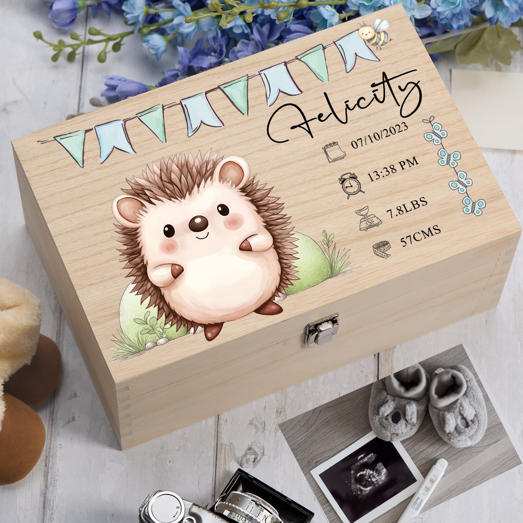 Personalised Wooden Baby Memory Keepsake Box With Cute Animals