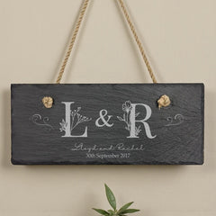 Personalised Hanging Slate Sign Wedding Anniversary Couple Gift