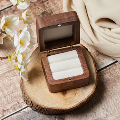 Personalised Square Wedding Ring Box Holder for 2 Rings With Wreath