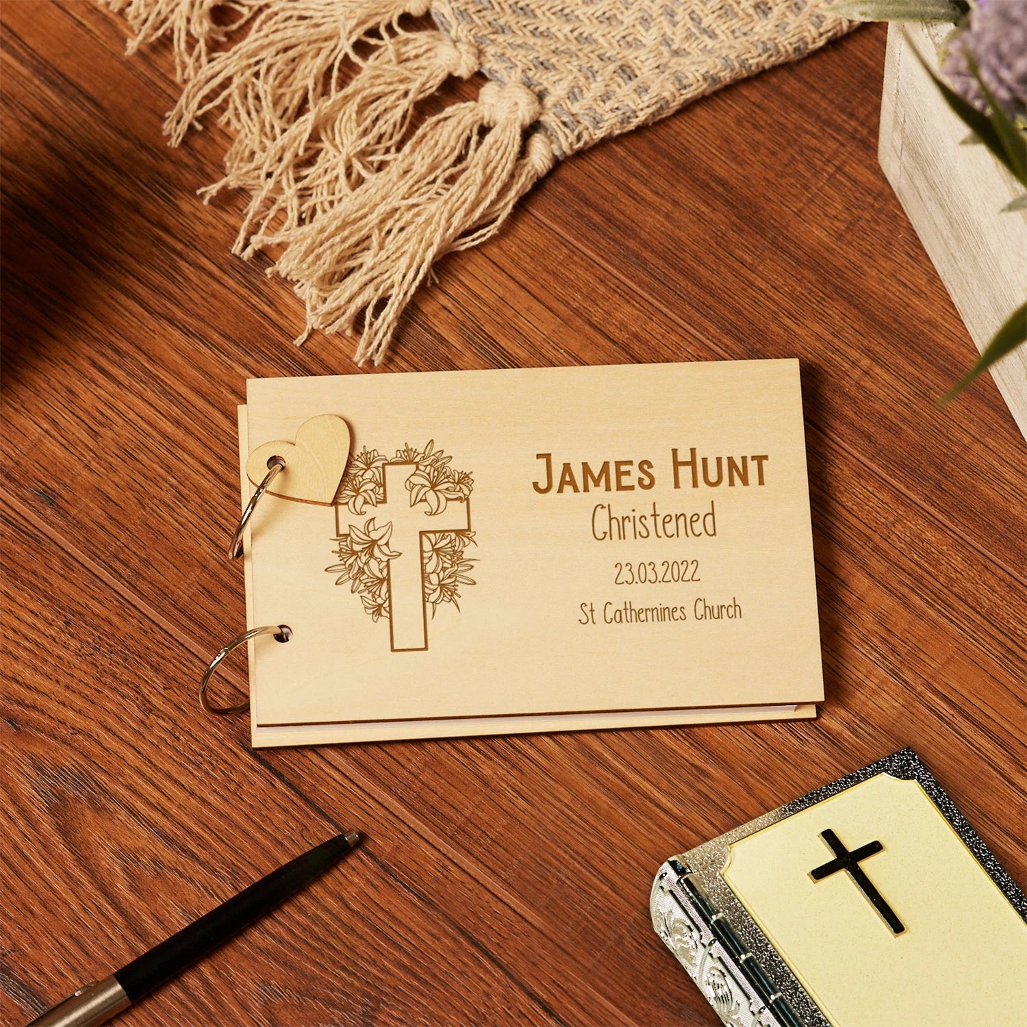 Personalised Christening Scrap Book or Guest Book Floral Cross ukgiftstoreonline