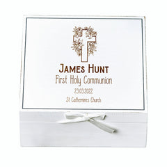 Personalised Holy Communion White Keepsake Box With Cross Design ukgiftstoreonline