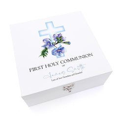 Personalised First Holy Communion Wooden Keepsake Memory Box Blue Cross ukgiftstoreonline