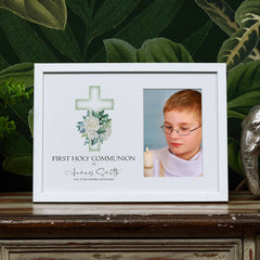Personalised Holy Communion White Photo Frame With Green Cross 6"x4" ukgiftstoreonline