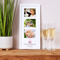Personalised Holy Communion Triple Photo Frame With Pink Cross ukgiftstoreonline