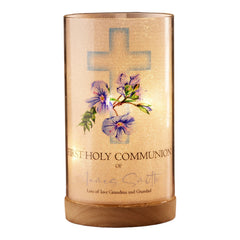 Personalised Holy Communion Lamp Light Up Gift With Floral Blue Cross ukgiftstoreonline
