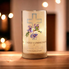 Personalised Holy Communion Lamp Light Up Gift With Floral Blue Cross ukgiftstoreonline