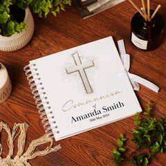 Personalised Communion Guest Book, Photo Album Scrapbook With Silver Cross ukgiftstoreonline